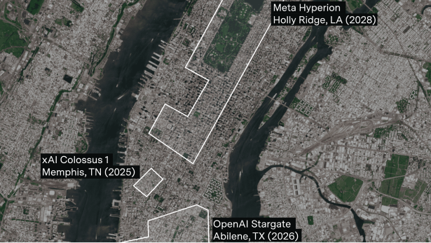 The largest AI data center campuses will soon be a fifth the size of Manhattan